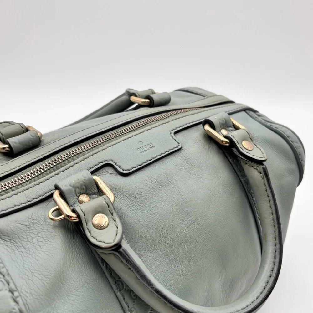 Gucci GG Embossed Leather Boston Bag Sage Green Gold Hardware - Picture 5 of 9